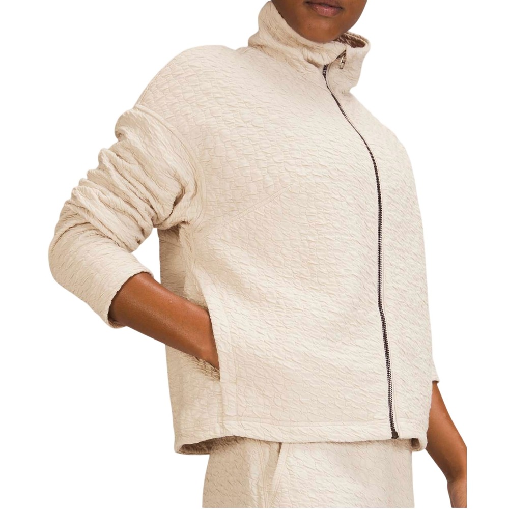 Lululemon Rippled Full Zip Jacket White Opal Cream Beige Women Size Medium